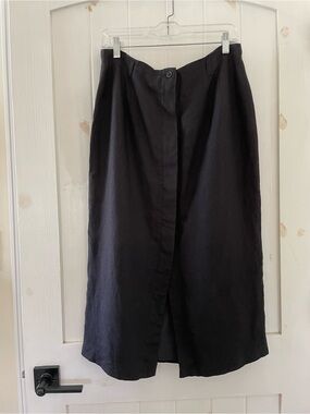 Talbots 100% Irish  Linen Skirt Black Midi Lined Size Petite 16